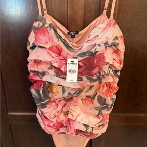 Express Floral Ruffled Bodysuit